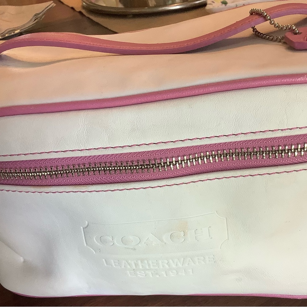 Coach White and Pink Leather cosmetic Train Case. Great condition